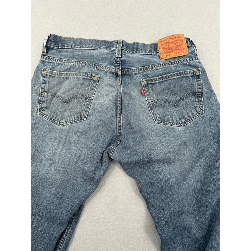 Distressed Levis 569 Loose Straight Leg Jeans Mens 34x32 (34x30) Blue Denim - Picture 4 of 16